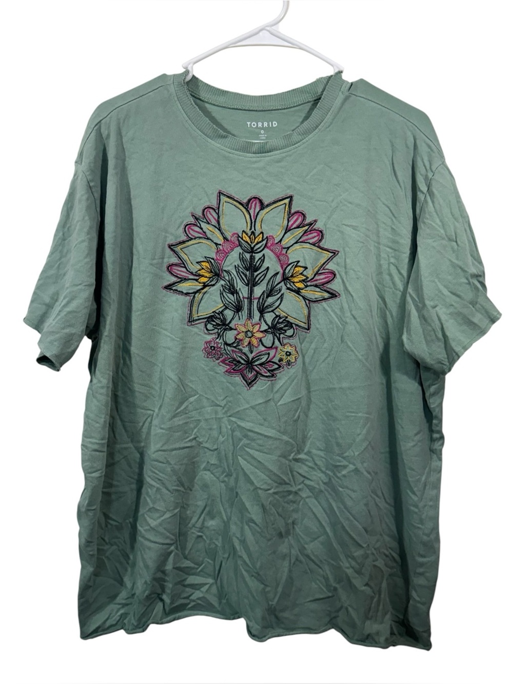 Torrid Mint Floral Embroidered Short Sleeve Relaxed Graphic T-Shirt